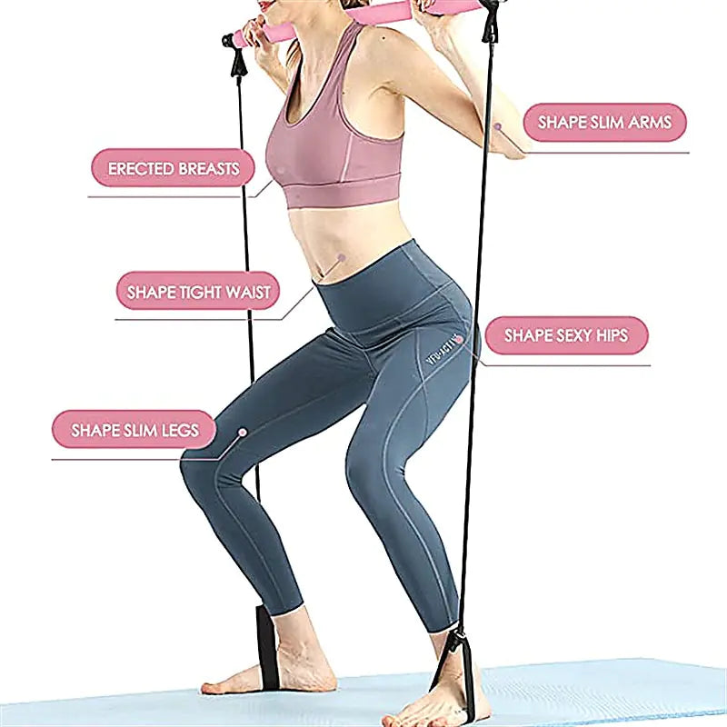 Portable Pilates Bar for home workouts with Resistance Band for full body strength training